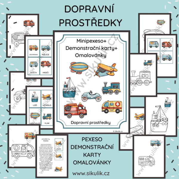 DOPRAVNÍ PROSTŘEDKY Minipexeso+ Demonstrační karty+ Omalovánky