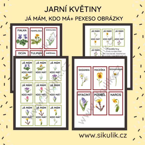 JARNÍ KVĚTINY -JÁ MÁM, KDO MÁ+ DEMONSTRAČNÍ OBRÁZKY JAKO PEXESO