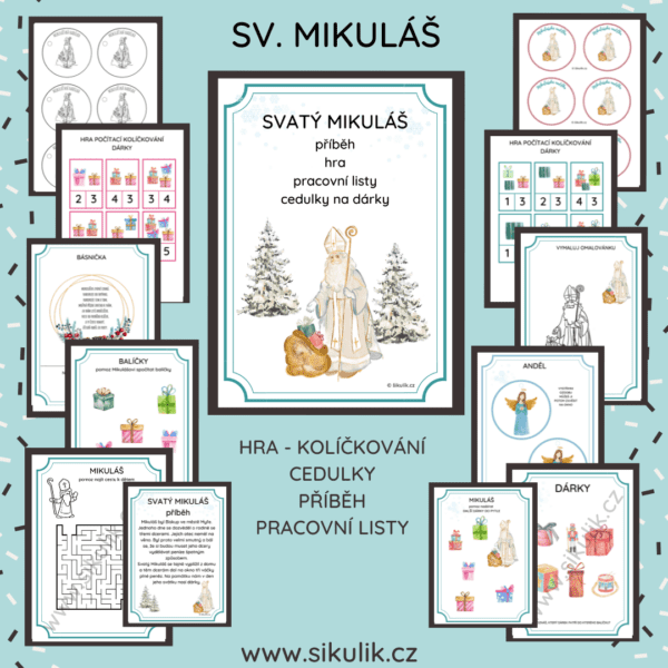 SVATÝ MIKULÁŠ příběh, hra, pracovní listy, cedulky na dárky