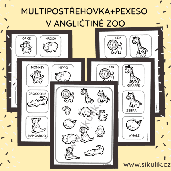 Omalovánkové anglické pexeso+ multipostřehovka ZOO