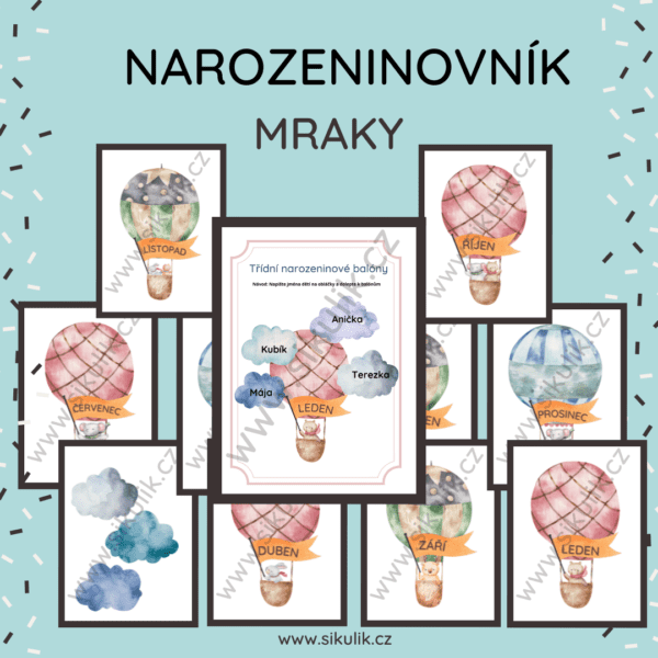 NAROZENINOVÝ KALENDÁŘ (NAROZENINOVNÍK) BALÓNY S OBLÁČKY