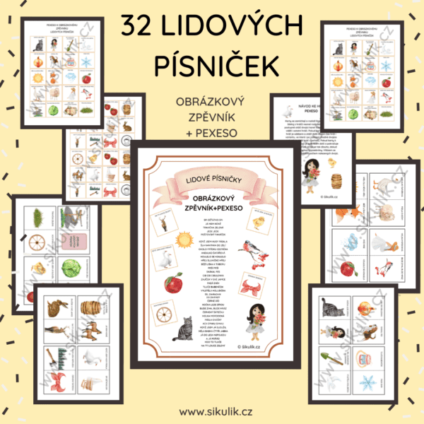 OBRÁZKOVÝ ZPĚVNÍK 32 LIDOVÝCH PÍSNIČEK + HUDEBNÍ PEXESO