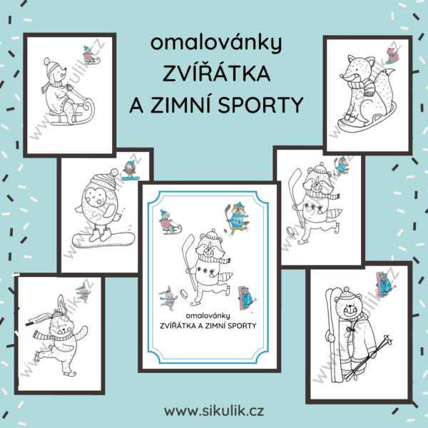 Omalovánky zvířátka a zimní sporty