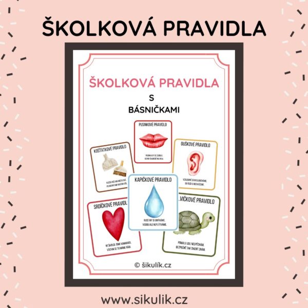 ŠKOLKOVÁ PRAVIDLA v obrázcích s básničkou