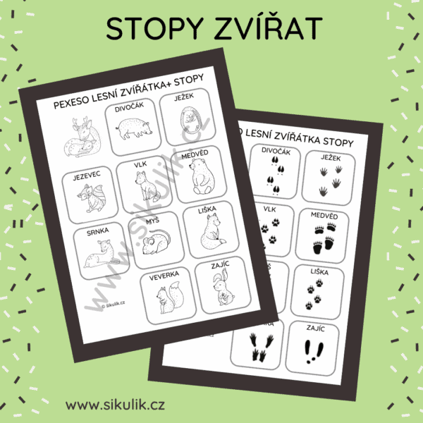 STOPY ZVÍŘAT (OMALOVÁNKOVÉ KARTIČKY+PEXESO)