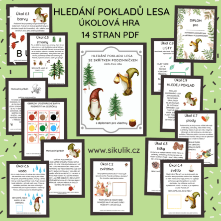 Hledání pokladů lesa, úkolová hra- barevná verze