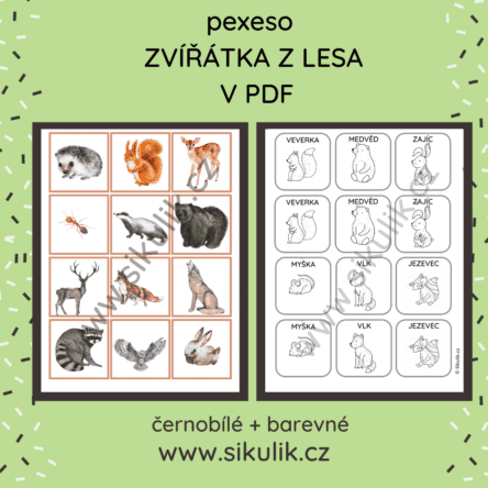 LESNÍ ZVÍŘÁTKA PEXESO ČERNOBÍLÉ+ BAREVNÉ