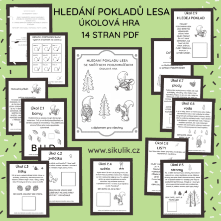 Hledání pokladů lesa- úkolová hra, čb verze