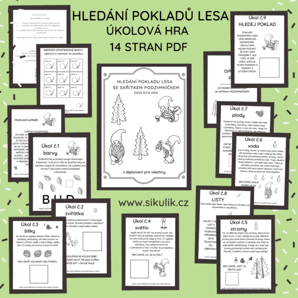 Hledání pokladů lesa- úkolová hra, čb verze