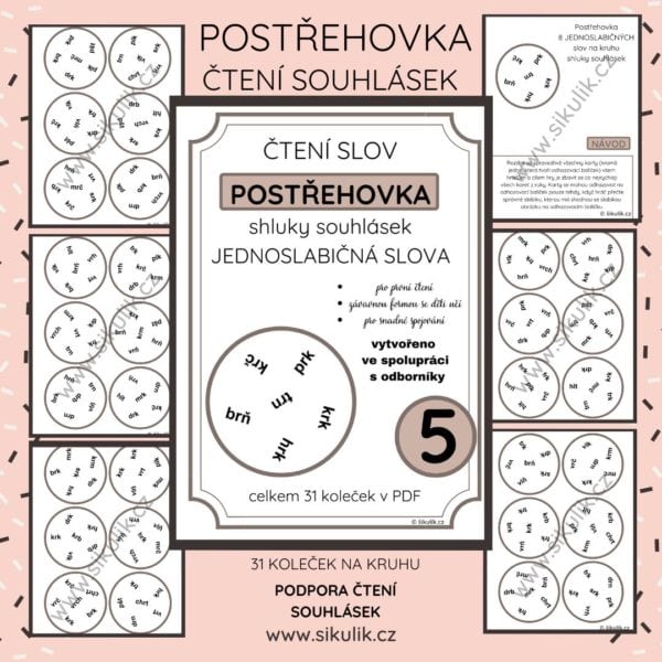 ČTENÍ SLABIK 5 postřehovka - shluky souhlásek, jednoslabičná slova
