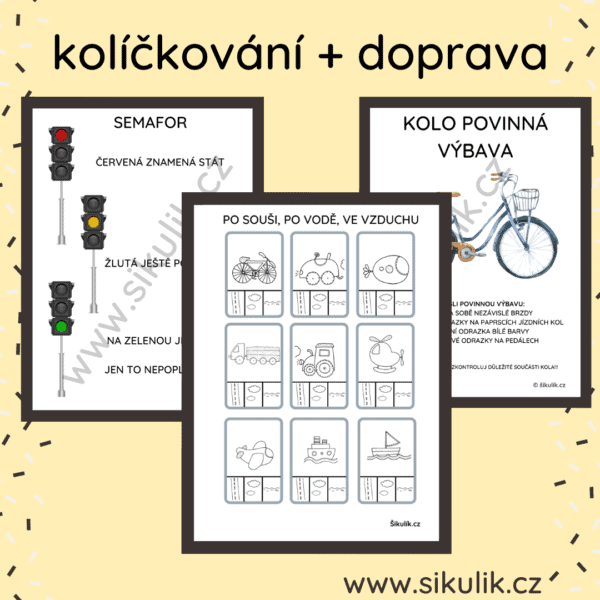Kolíčkování Dopravní Prostředky Po Souši, Po Vodě, Po Zemi +výbava kola+ semafor