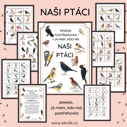NAŠI PTÁCI pexeso, já mám, kdo má, postřehovka