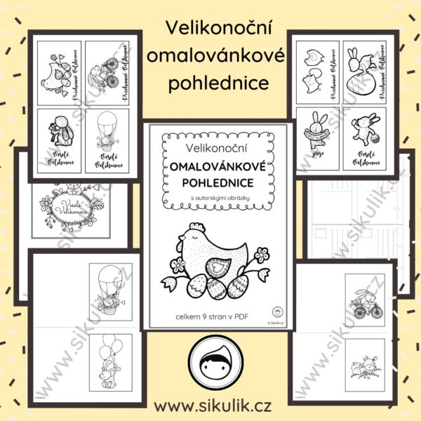 VELIKONOČNÍ omalovánkové pohlednice