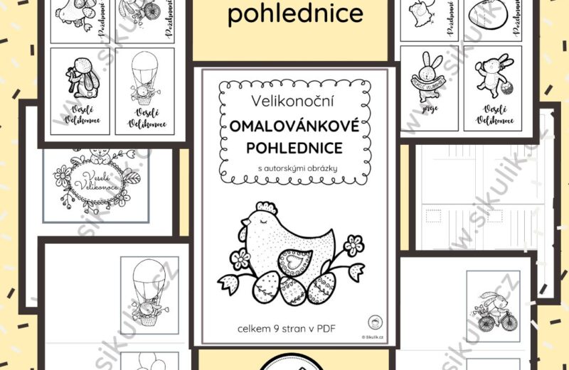 VELIKONOČNÍ omalovánkové pohlednice