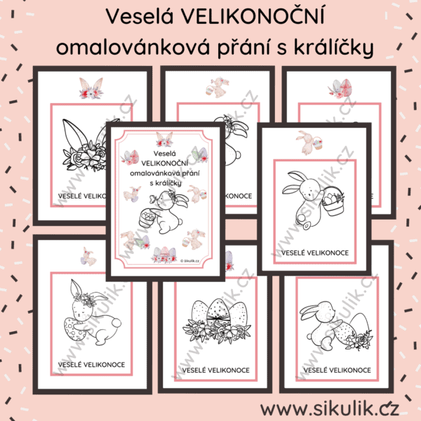 Veselá VELIKONOČNÍ omalovánková přání  s králíčky