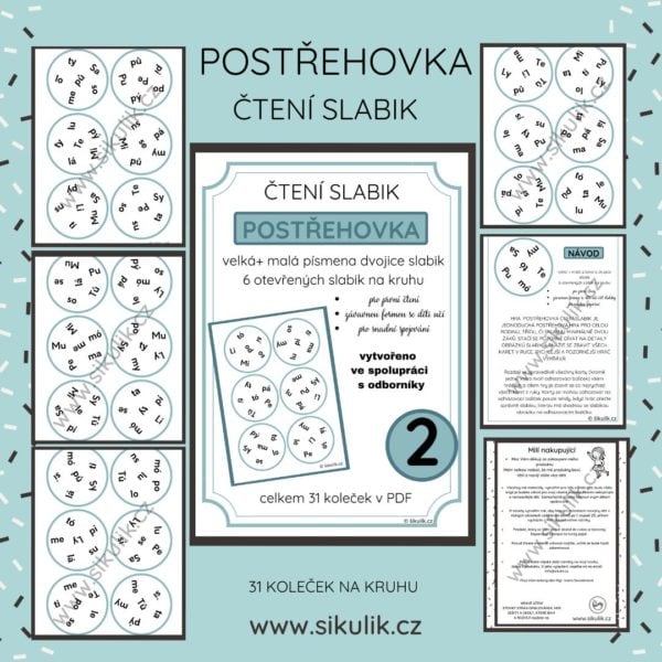 ČTENÍ SLABIK 2 postřehovka - slabiky otevřené, velká + malá písmena 