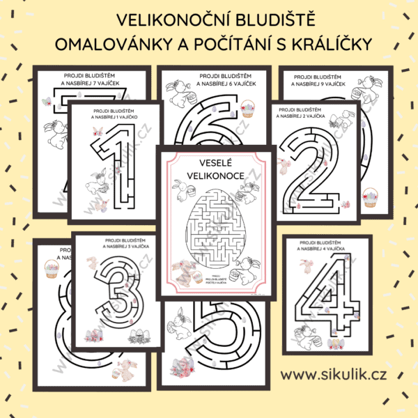 VELIKONOČNÍ BLUDIŠTĚ OMALOVÁNKY A POČÍTÁNÍ S KRÁLÍČKY