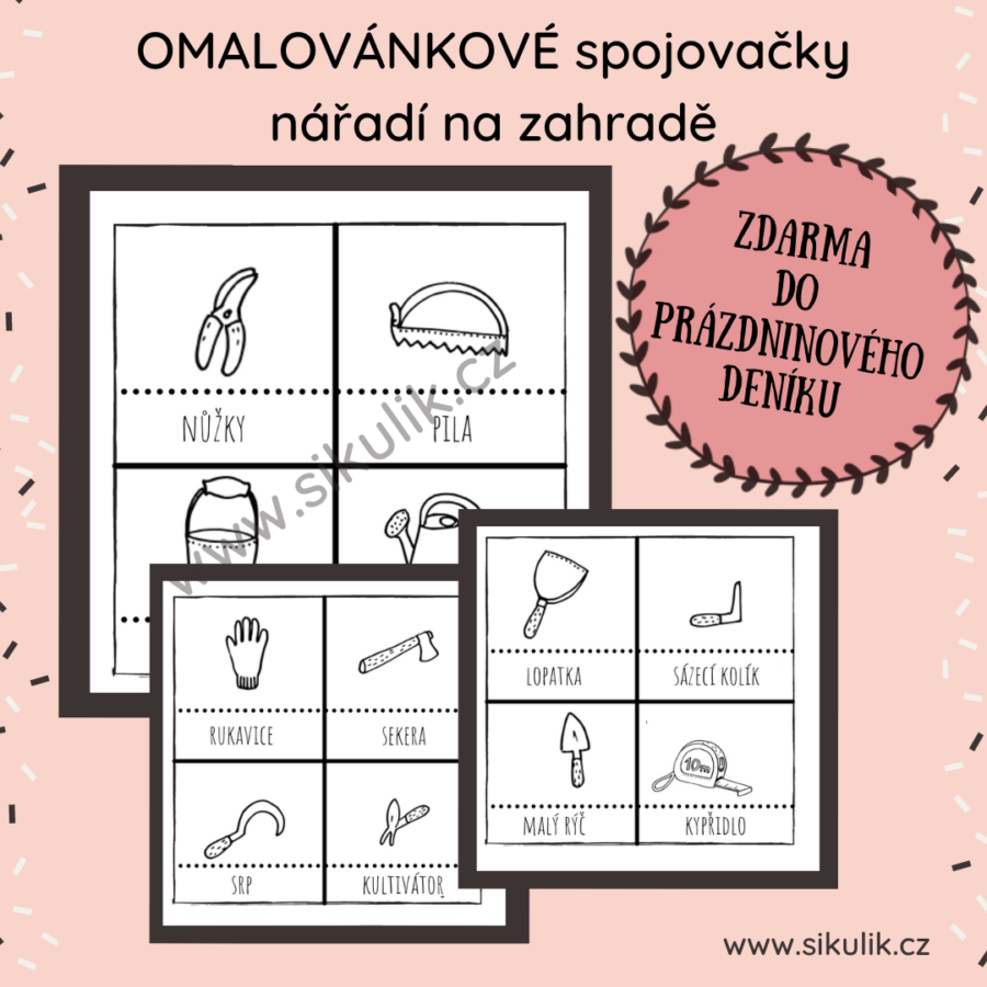 Omalovánkové spojovačky nářadí zahrada - ZDARMA