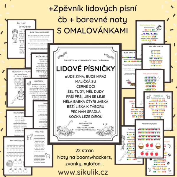 Zpěvník lidových písní + Noty na boomwhackers, zvonky, xylofon